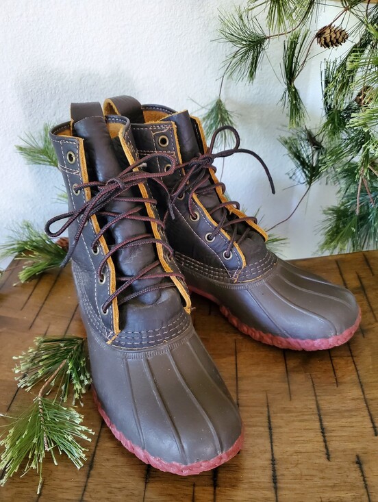 L.L. Bean Shoes - L.L.Bean 8" Bison Leather Duck Boots with Brick Red Rubber Soles Gorpcore Preppy